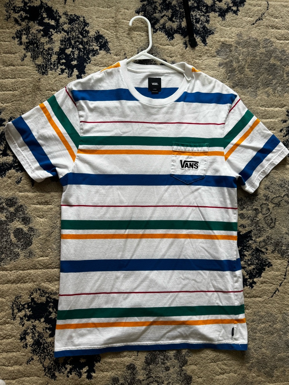 Vans White Multicolor Striped Pocket Tee